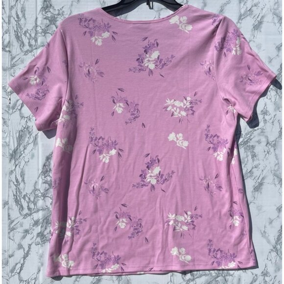 Style & Co Womens Floral Print Short Sleeve Tee 2X Millie Pink Made In Indonesia - Picture 2 of 8